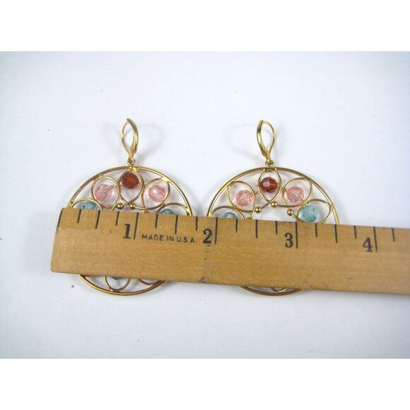 Joan Rivers Gold Tone Hoop Earrings Open Faceted Medallion China Dangle - Picture 2 of 6